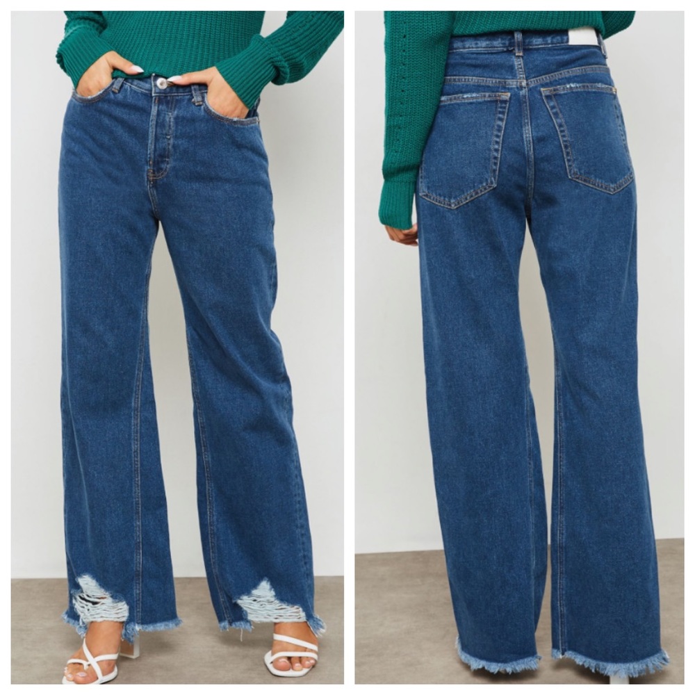 Mango High Rise Relaxed Fit Straight Leg Distressed Jeans